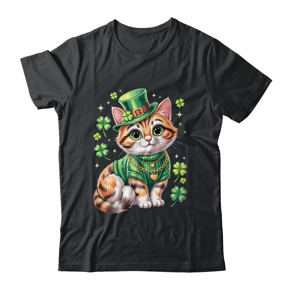 St Patricks Day Cat Leprechaun Hat Shamrock Cute Women Girls Shirt & Hoodie | siriusteestore
