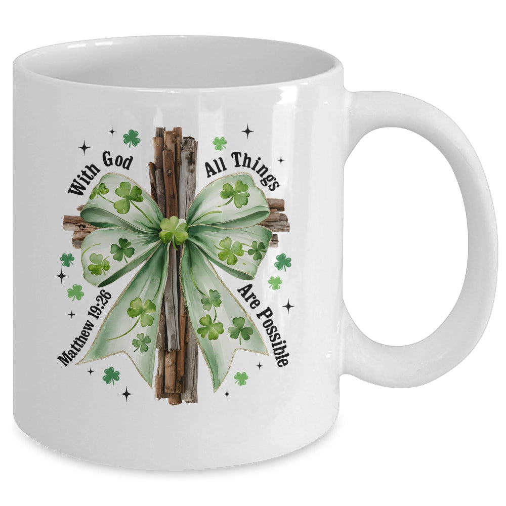 St Patricks Day God Christian Cross Coquette Bow Lucky Happy Mug | siriusteestore