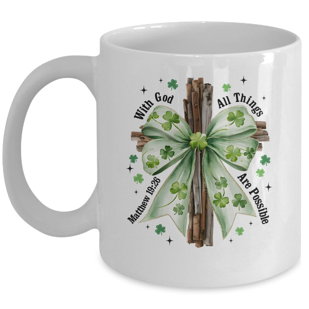 St Patricks Day God Christian Cross Coquette Bow Lucky Happy Mug | siriusteestore