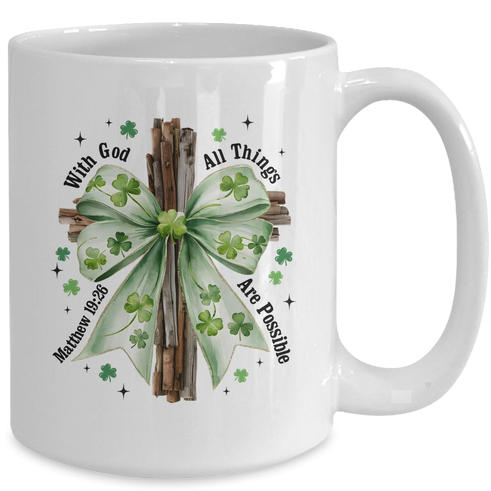 St Patricks Day God Christian Cross Coquette Bow Lucky Happy Mug | siriusteestore