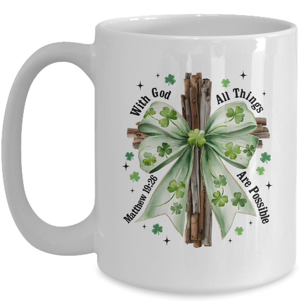 St Patricks Day God Christian Cross Coquette Bow Lucky Happy Mug | siriusteestore