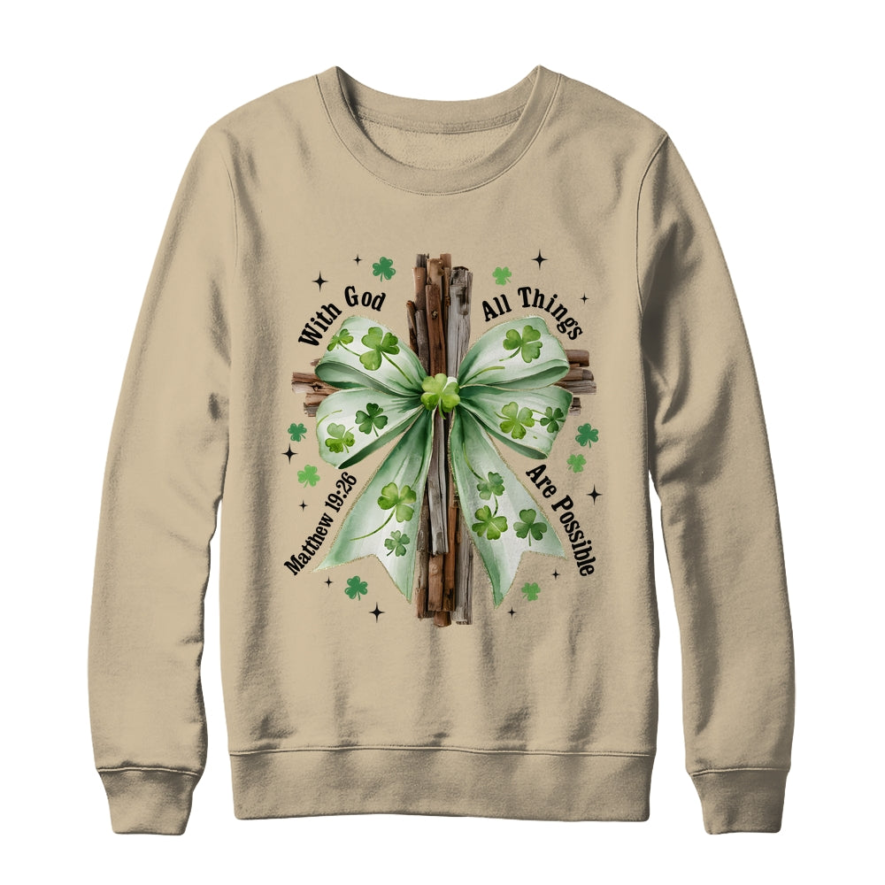 St Patricks Day God Christian Cross Coquette Bow Lucky Happy Shirt & Sweatshirt | siriusteestore
