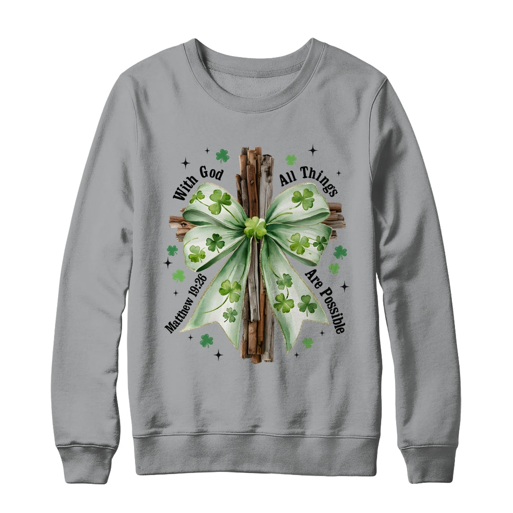 St Patricks Day God Christian Cross Coquette Bow Lucky Happy Shirt & Sweatshirt | siriusteestore