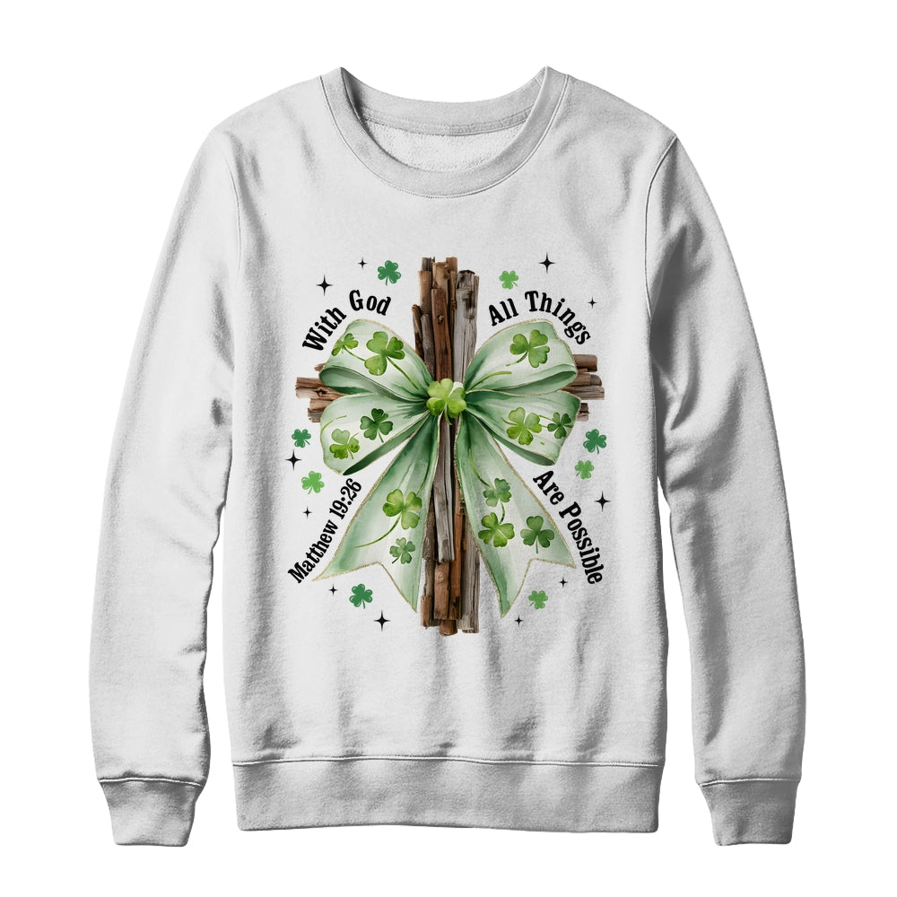 St Patricks Day God Christian Cross Coquette Bow Lucky Happy Shirt & Sweatshirt | siriusteestore