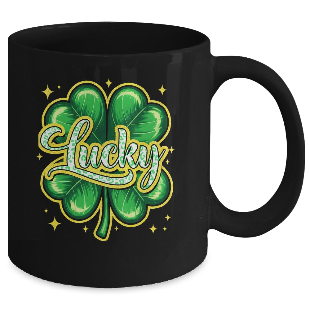 St Patricks Day Lucky Leopard Shamrock Blessed Vibes Mug | siriusteestore