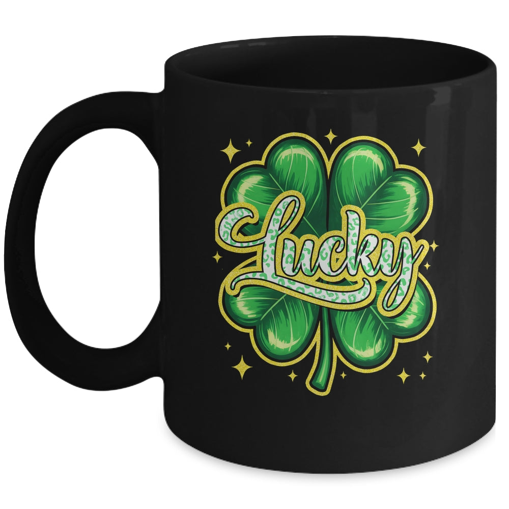 St Patricks Day Lucky Leopard Shamrock Blessed Vibes Mug | siriusteestore