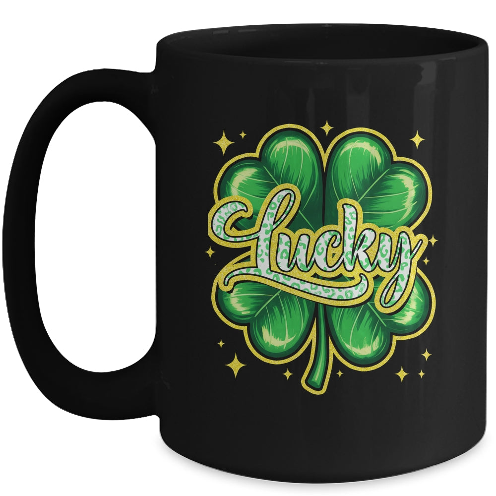 St Patricks Day Lucky Leopard Shamrock Blessed Vibes Mug | siriusteestore
