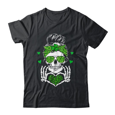 St Patricks Day Skull Messy Bun Saint Patricks Women Girl Shirt & Tank Top | siriusteestore