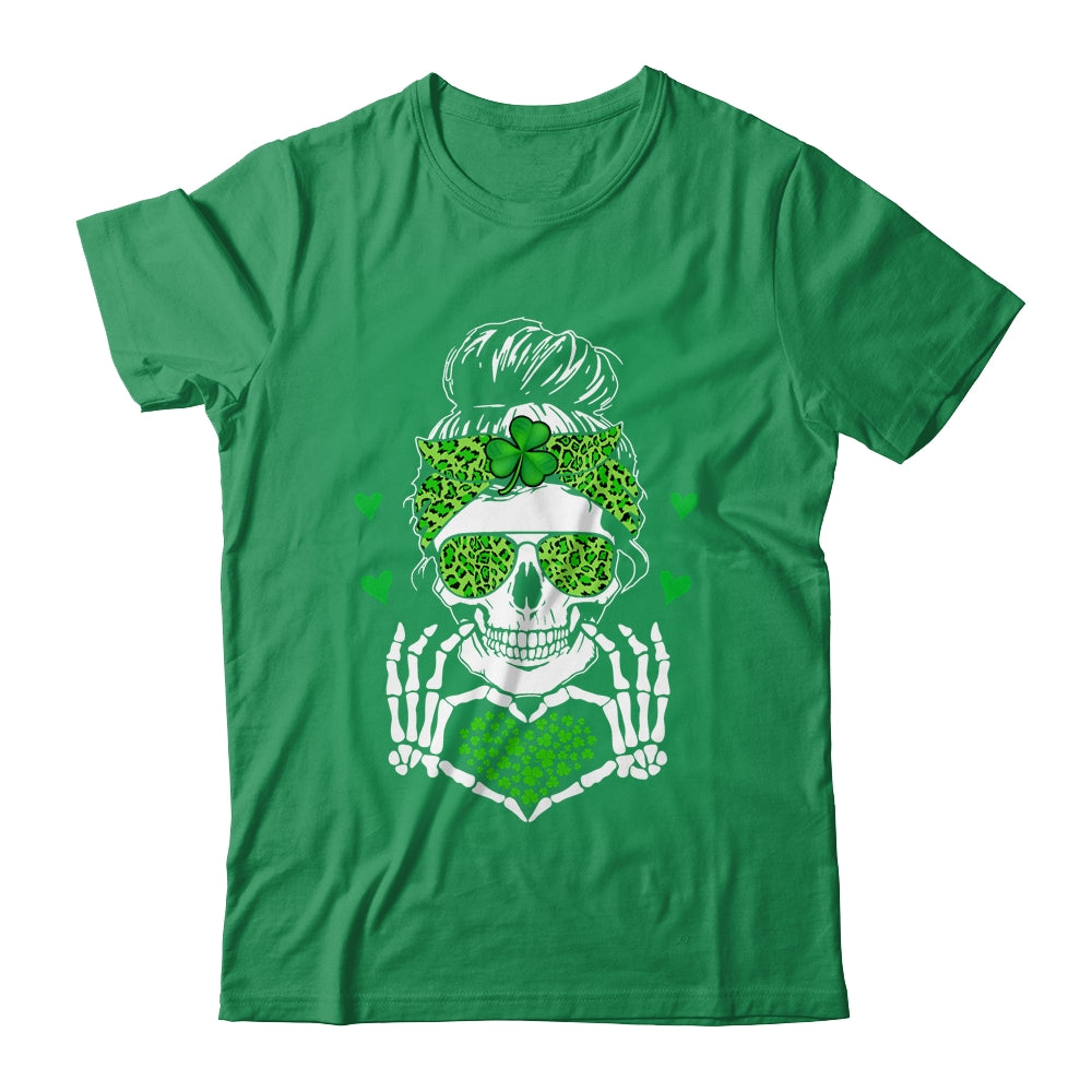 St Patricks Day Skull Messy Bun Saint Patricks Women Girl Shirt & Tank Top | siriusteestore