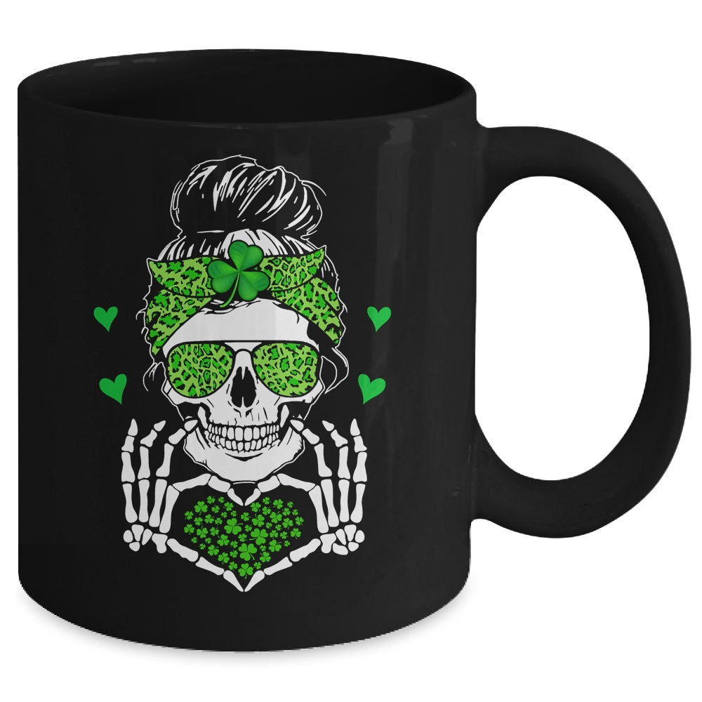 St Patricks Day Skull Messy Bun Saint Patricks Women Girl Mug | siriusteestore