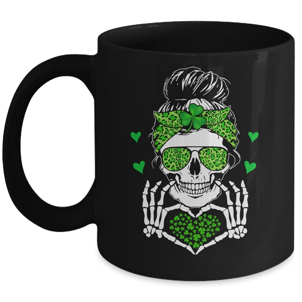 St Patricks Day Skull Messy Bun Saint Patricks Women Girl Mug | siriusteestore
