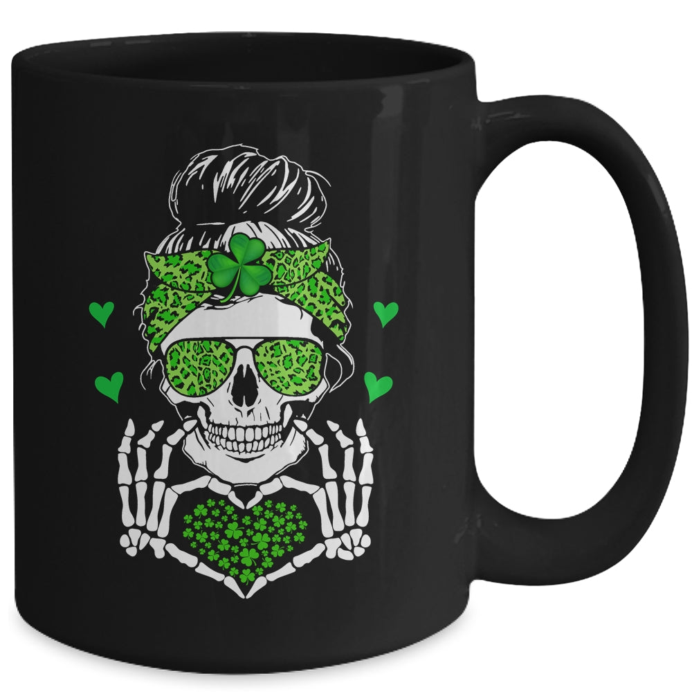 St Patricks Day Skull Messy Bun Saint Patricks Women Girl Mug | siriusteestore