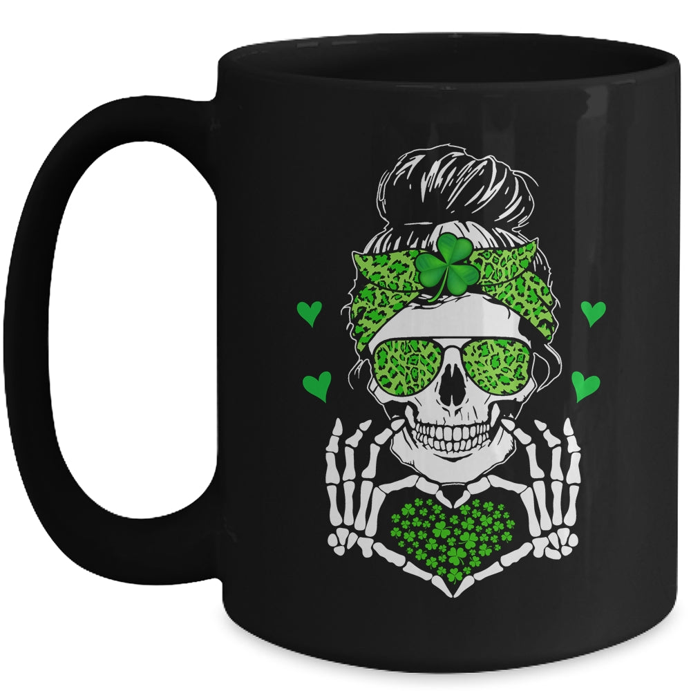 St Patricks Day Skull Messy Bun Saint Patricks Women Girl Mug | siriusteestore