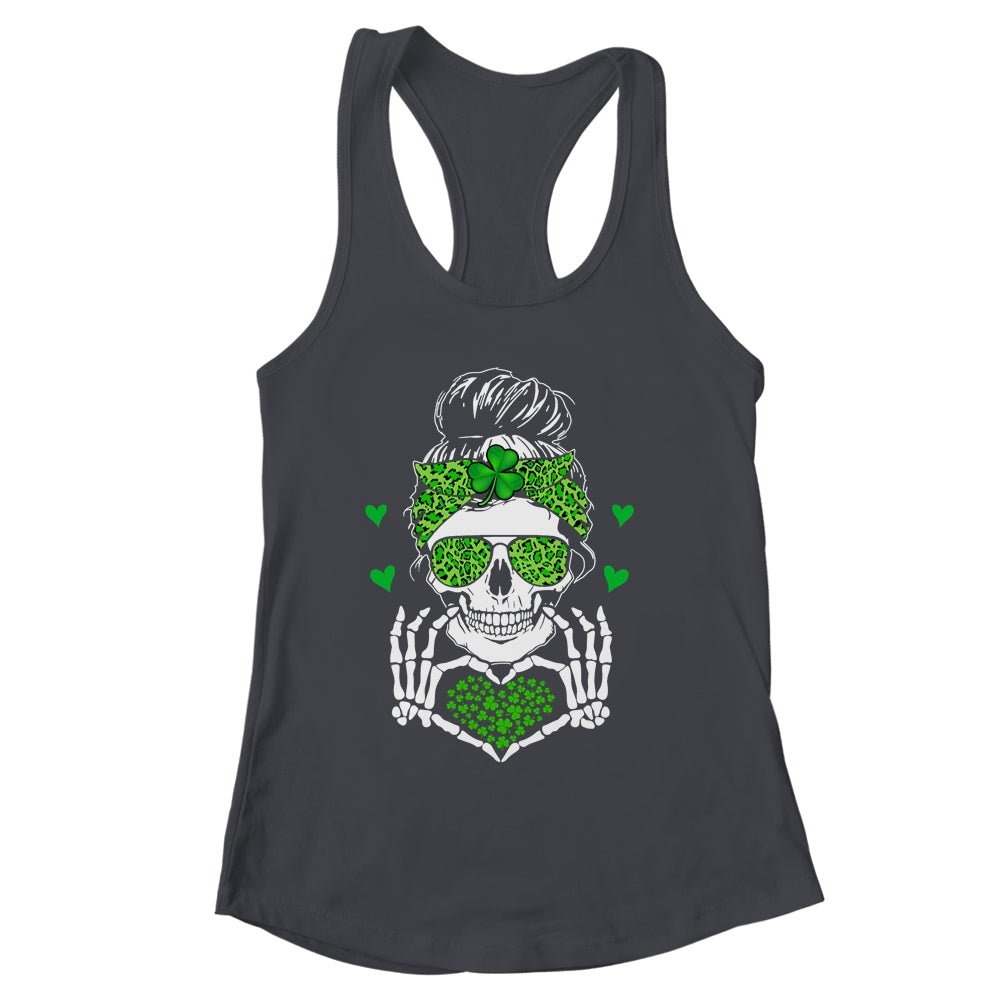 St Patricks Day Skull Messy Bun Saint Patricks Women Girl Shirt & Tank Top | siriusteestore