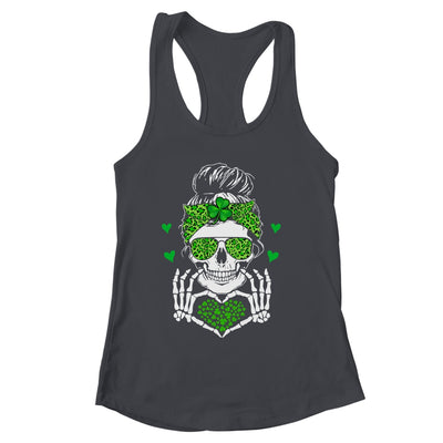 St Patricks Day Skull Messy Bun Saint Patricks Women Girl Shirt & Tank Top | siriusteestore