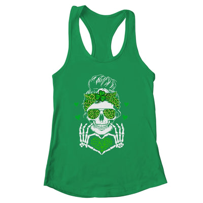 St Patricks Day Skull Messy Bun Saint Patricks Women Girl Shirt & Tank Top | siriusteestore