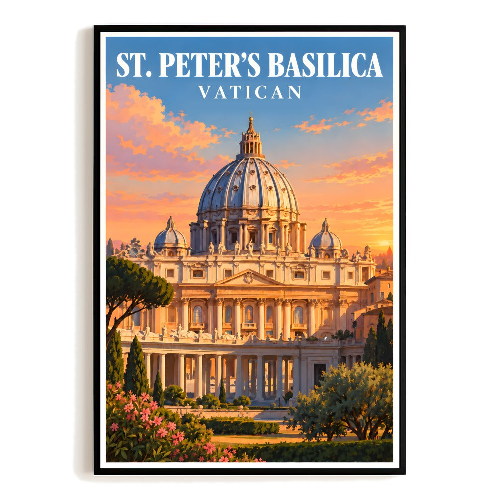 St Peters Basilica Vatican City Travel Poster Vintage Rome Cathedral Wall Art Print Renaissance Landmark Architecture Decor For Home Living Room Office Bedroom Unframed | siriusteestore