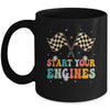 Start Your Engines Groovy Checkered Flag Retro Racing Race Mug | siriusteestore