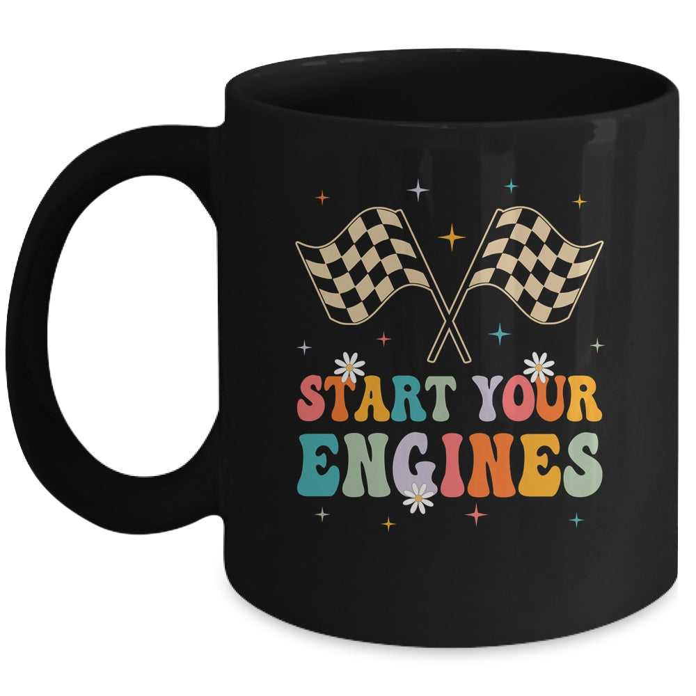 Start Your Engines Groovy Checkered Flag Retro Racing Race Mug | siriusteestore