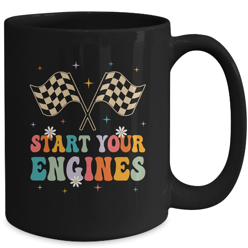 Start Your Engines Groovy Checkered Flag Retro Racing Race Mug | siriusteestore