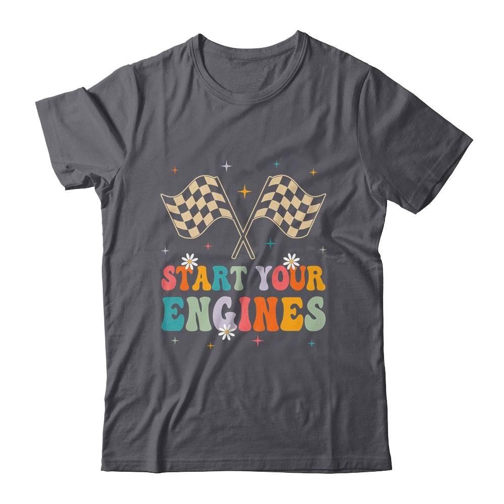 Start Your Engines Groovy Checkered Flag Retro Racing Race Shirt & Tank Top | siriusteestore