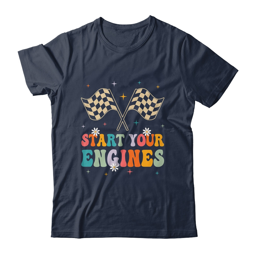 Start Your Engines Groovy Checkered Flag Retro Racing Race Shirt & Tank Top | siriusteestore