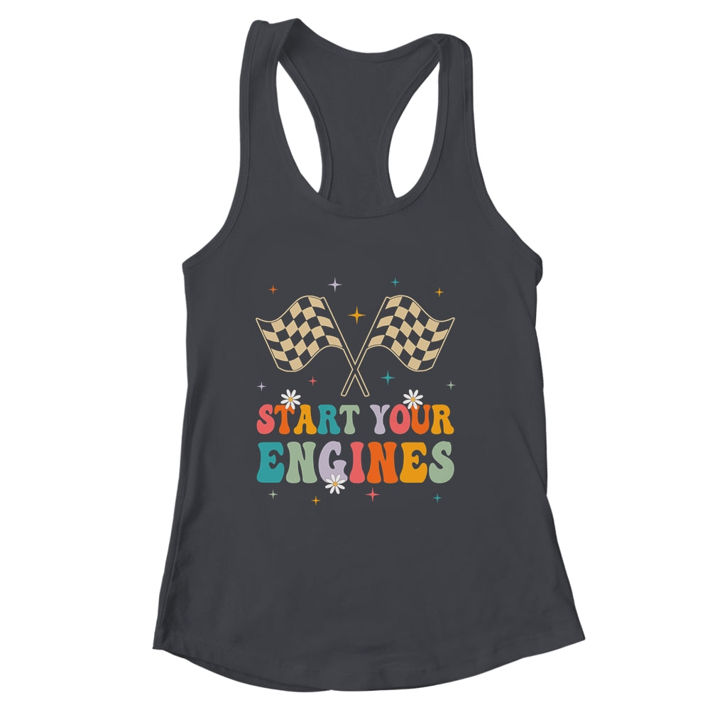 Start Your Engines Groovy Checkered Flag Retro Racing Race Shirt & Tank Top | siriusteestore