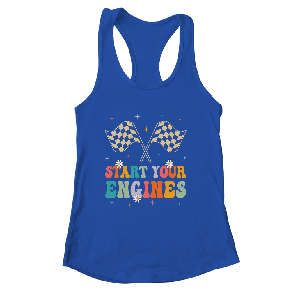 Start Your Engines Groovy Checkered Flag Retro Racing Race Shirt & Tank Top | siriusteestore