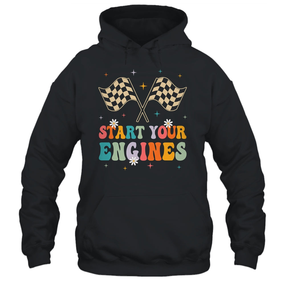 Start Your Engines Groovy Checkered Flag Retro Racing Race Shirt & Tank Top | siriusteestore