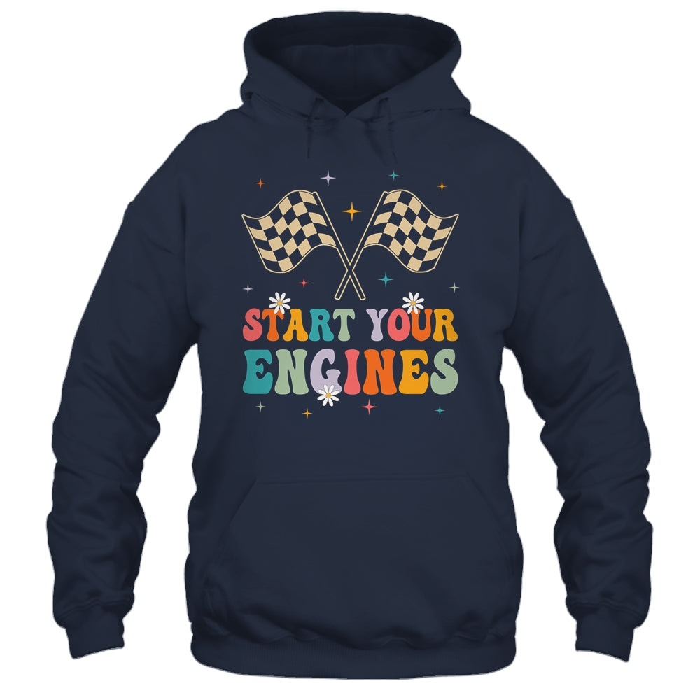 Start Your Engines Groovy Checkered Flag Retro Racing Race Shirt & Tank Top | siriusteestore