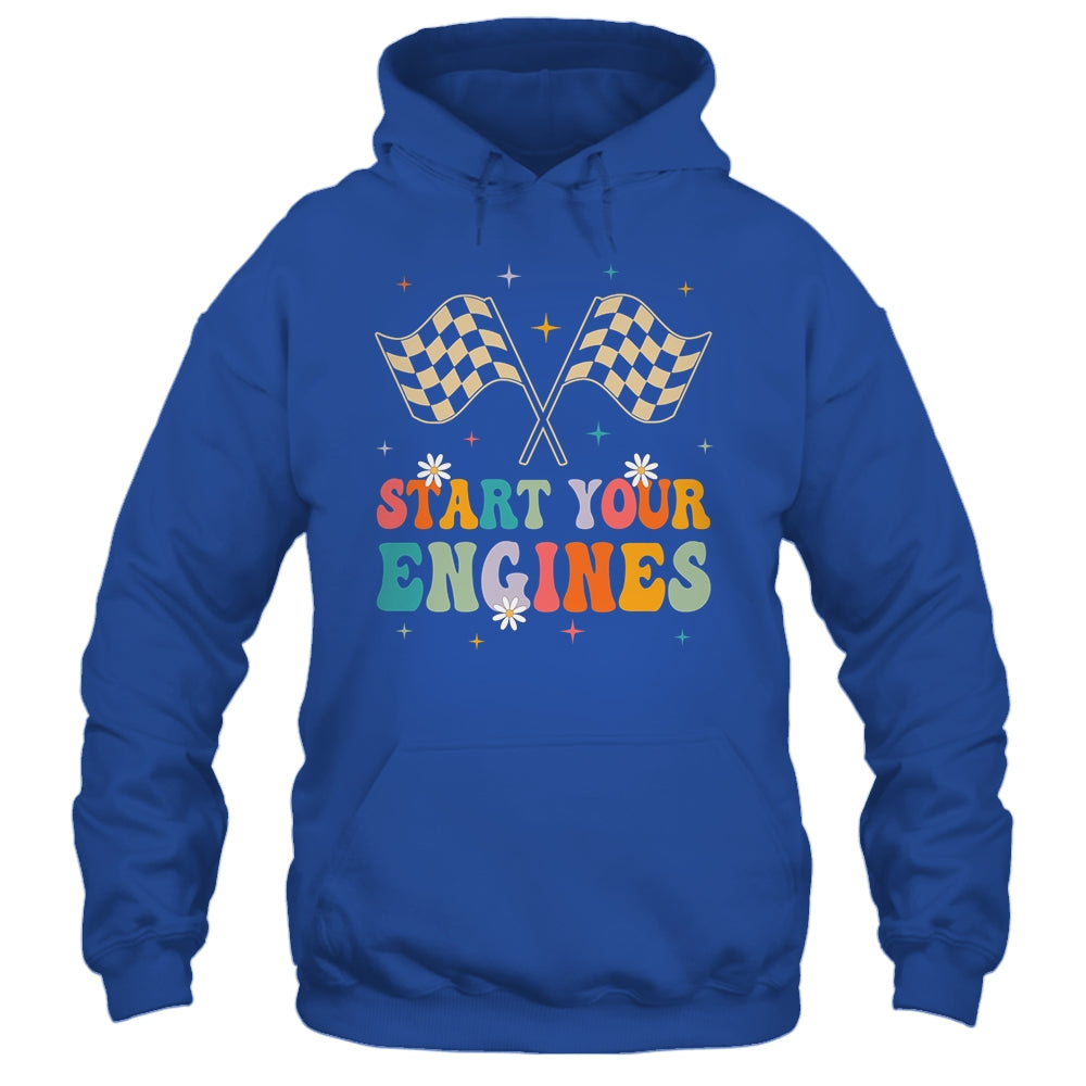 Start Your Engines Groovy Checkered Flag Retro Racing Race Shirt & Tank Top | siriusteestore