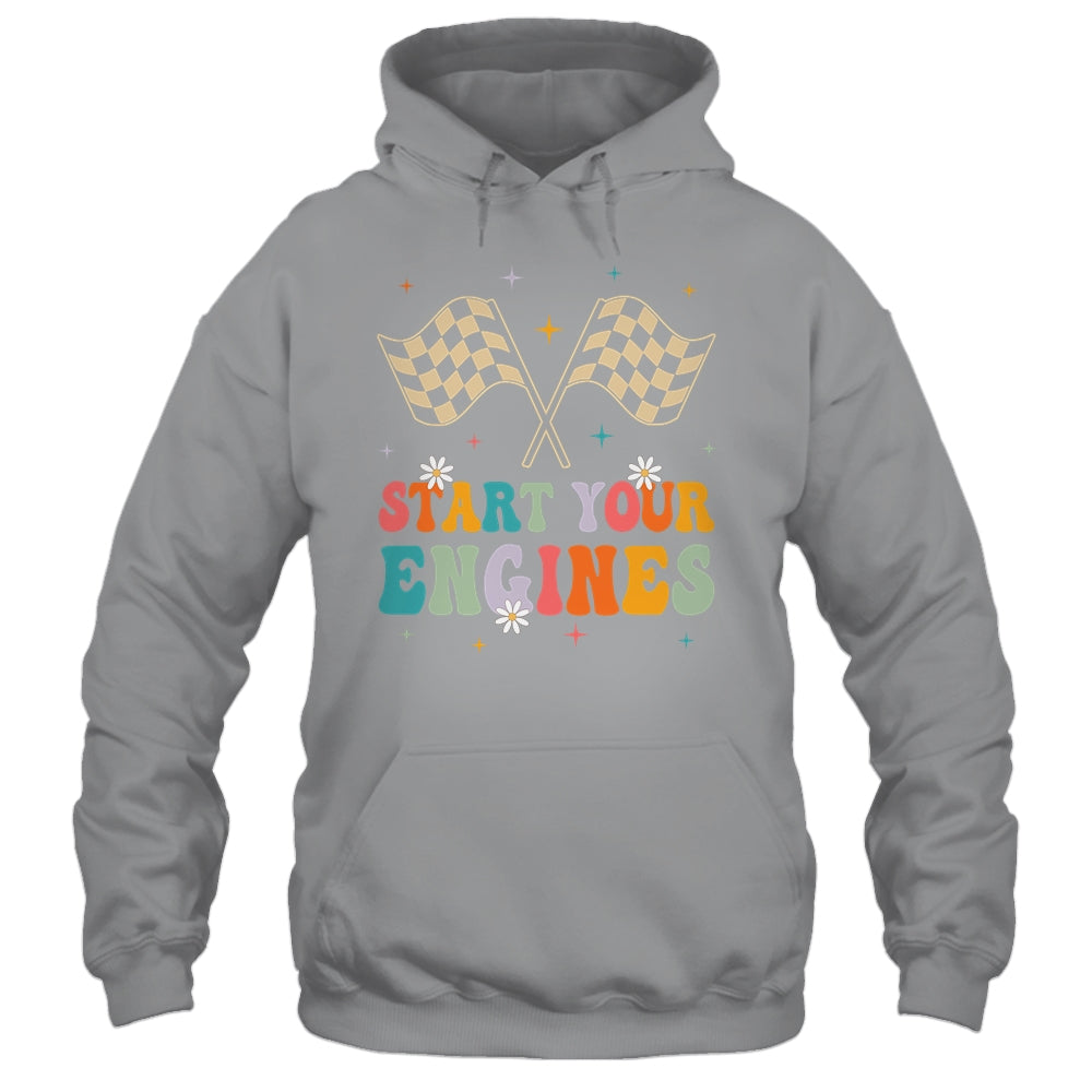 Start Your Engines Groovy Checkered Flag Retro Racing Race Shirt & Tank Top | siriusteestore