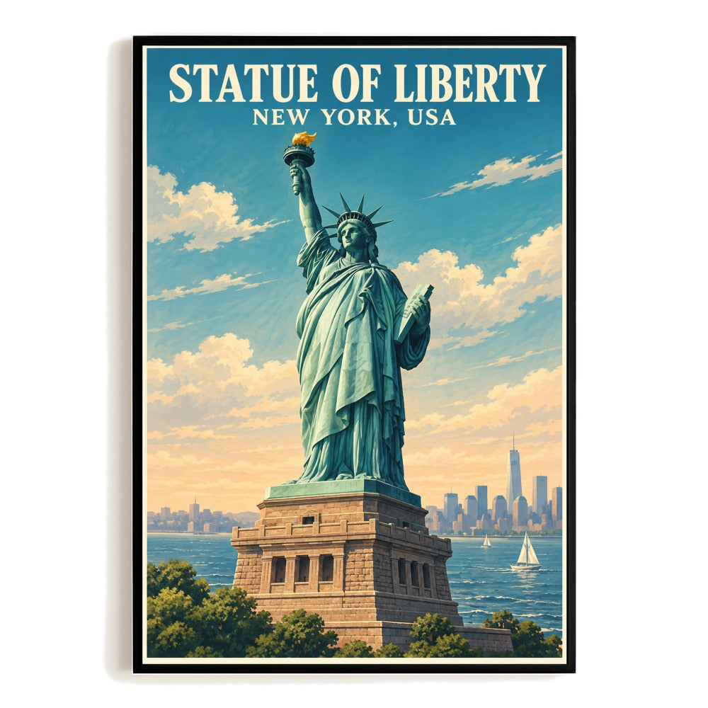 Statue Of Liberty New York City Travel Souvenir Poster Vintage American Landmark Wall Art Print Manhattan Skyline Urban Decor For Home Living Room Bedroom Gift Unframed | siriusteestore