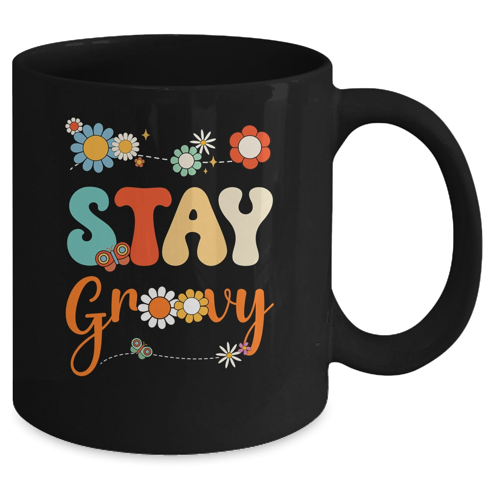 Stay Groovy Positive Mind Happy Life Retro Sunflower Hippie Mug | siriusteestore