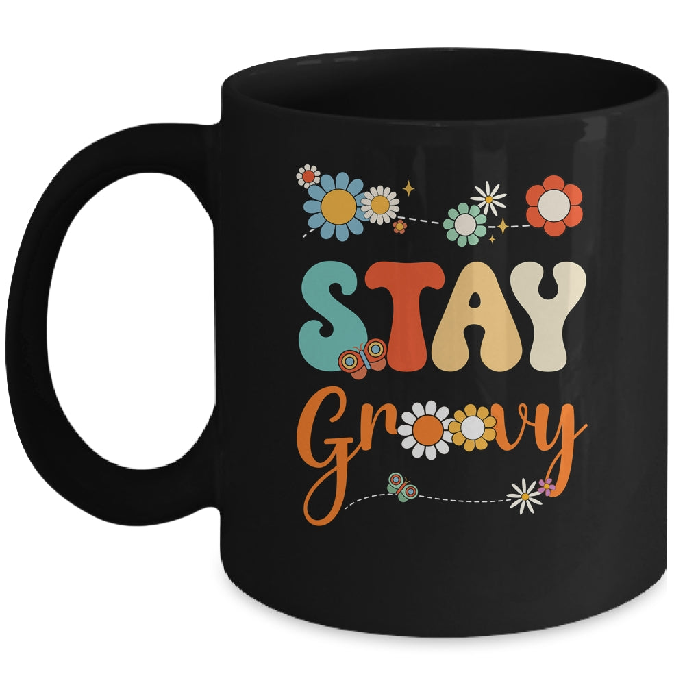 Stay Groovy Positive Mind Happy Life Retro Sunflower Hippie Mug | siriusteestore