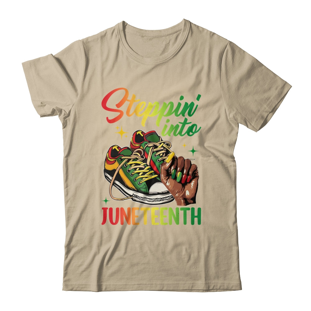Stepping Into Juneteenth Afro Woman Black Girls Sneakers Shirt & Tank Top | siriusteestore