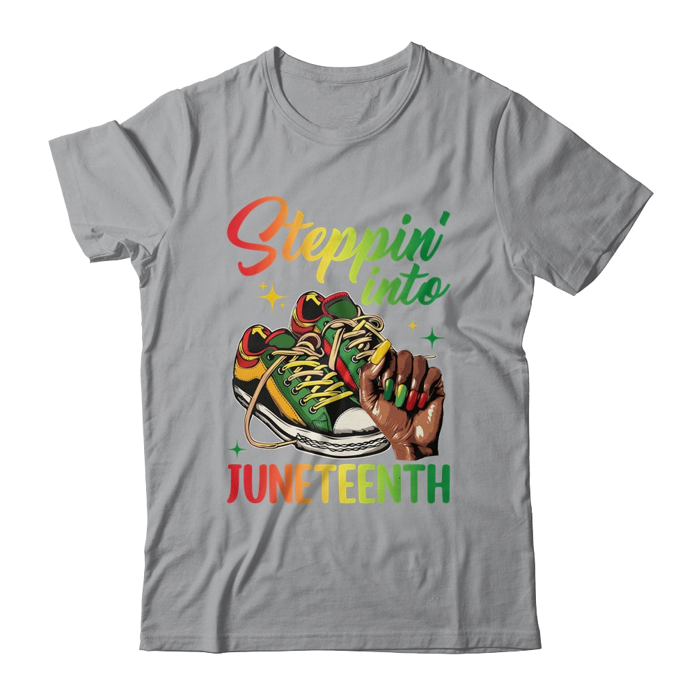 Stepping Into Juneteenth Afro Woman Black Girls Sneakers Shirt & Tank Top | siriusteestore