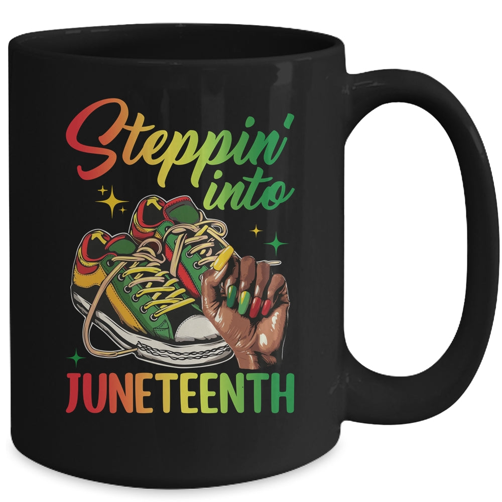 Stepping Into Juneteenth Afro Woman Black Girls Sneakers Mug | siriusteestore