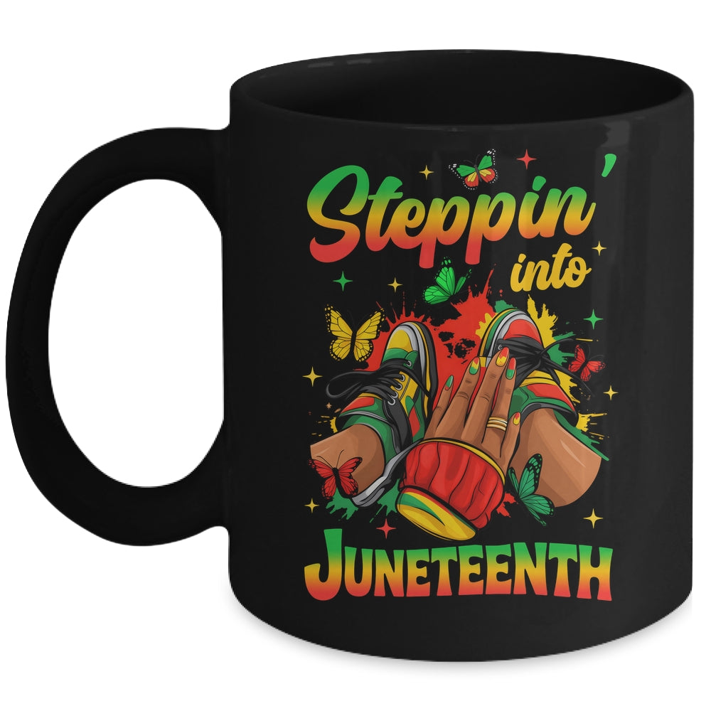 Stepping Into Juneteenth Afro Women Black Girls Sneakers Mug | siriusteestore
