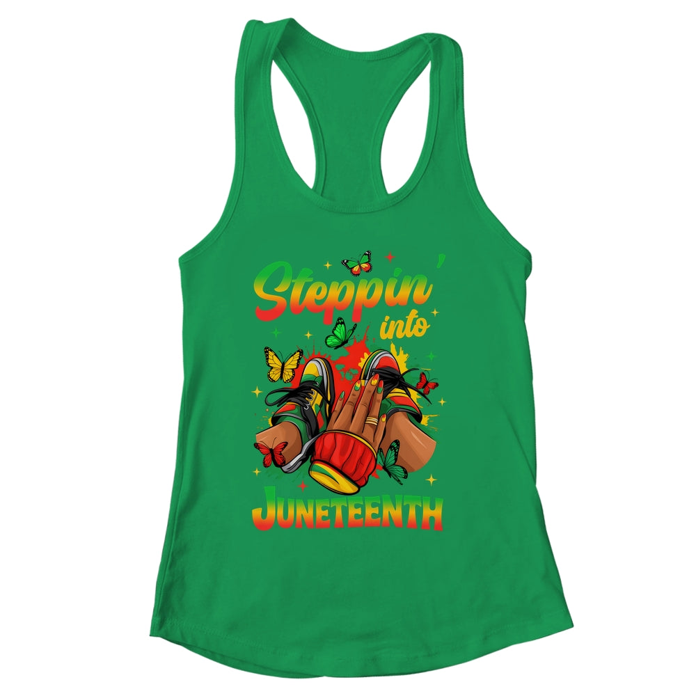 Stepping Into Juneteenth Afro Women Black Girls Sneakers Shirt & Tank Top | siriusteestore
