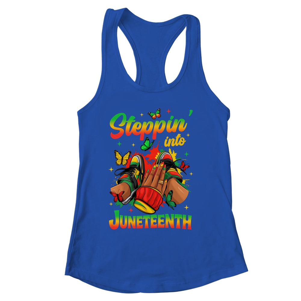 Stepping Into Juneteenth Afro Women Black Girls Sneakers Shirt & Tank Top | siriusteestore