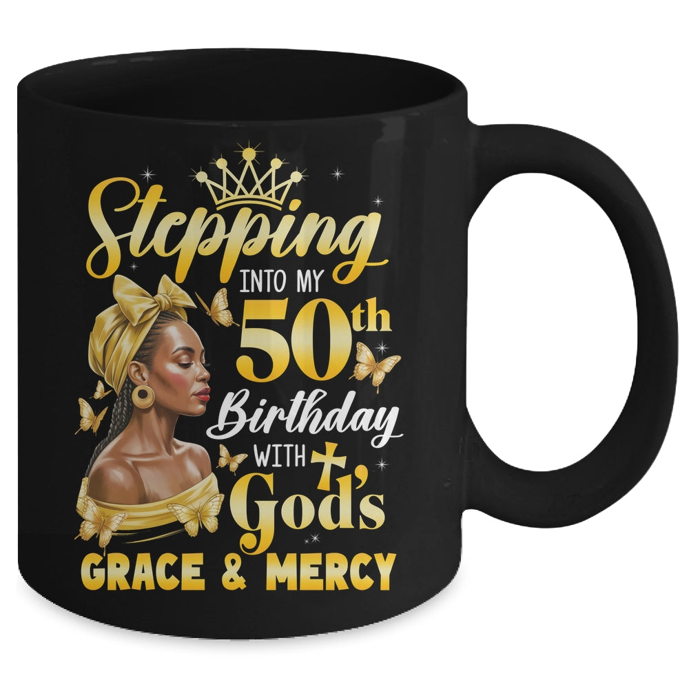Stepping Into My 50th Birthday Afro Woman Religious Birthday Mug | siriusteestore