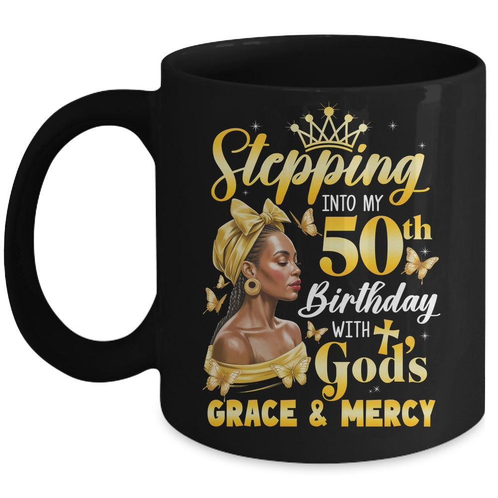 Stepping Into My 50th Birthday Afro Woman Religious Birthday Mug | siriusteestore