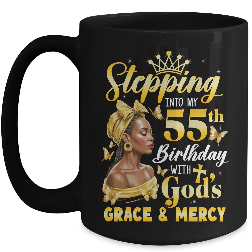 Stepping Into My 55th Birthday Afro Woman Religious Birthday Mug | siriusteestore