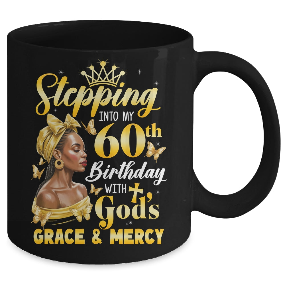 Stepping Into My 60th Birthday Afro Woman Religious Birthday Mug | siriusteestore