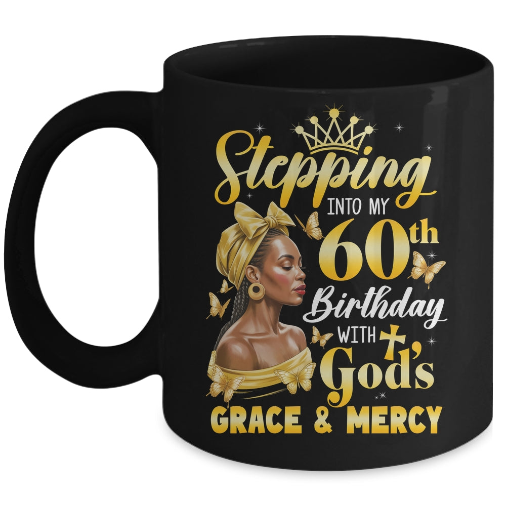 Stepping Into My 60th Birthday Afro Woman Religious Birthday Mug | siriusteestore