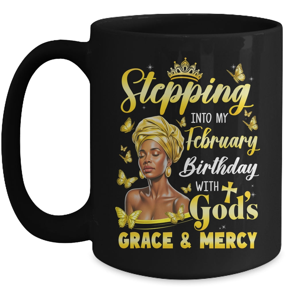 Stepping Into My February Birthday Afro Woman Religious Bday Mug | siriusteestore