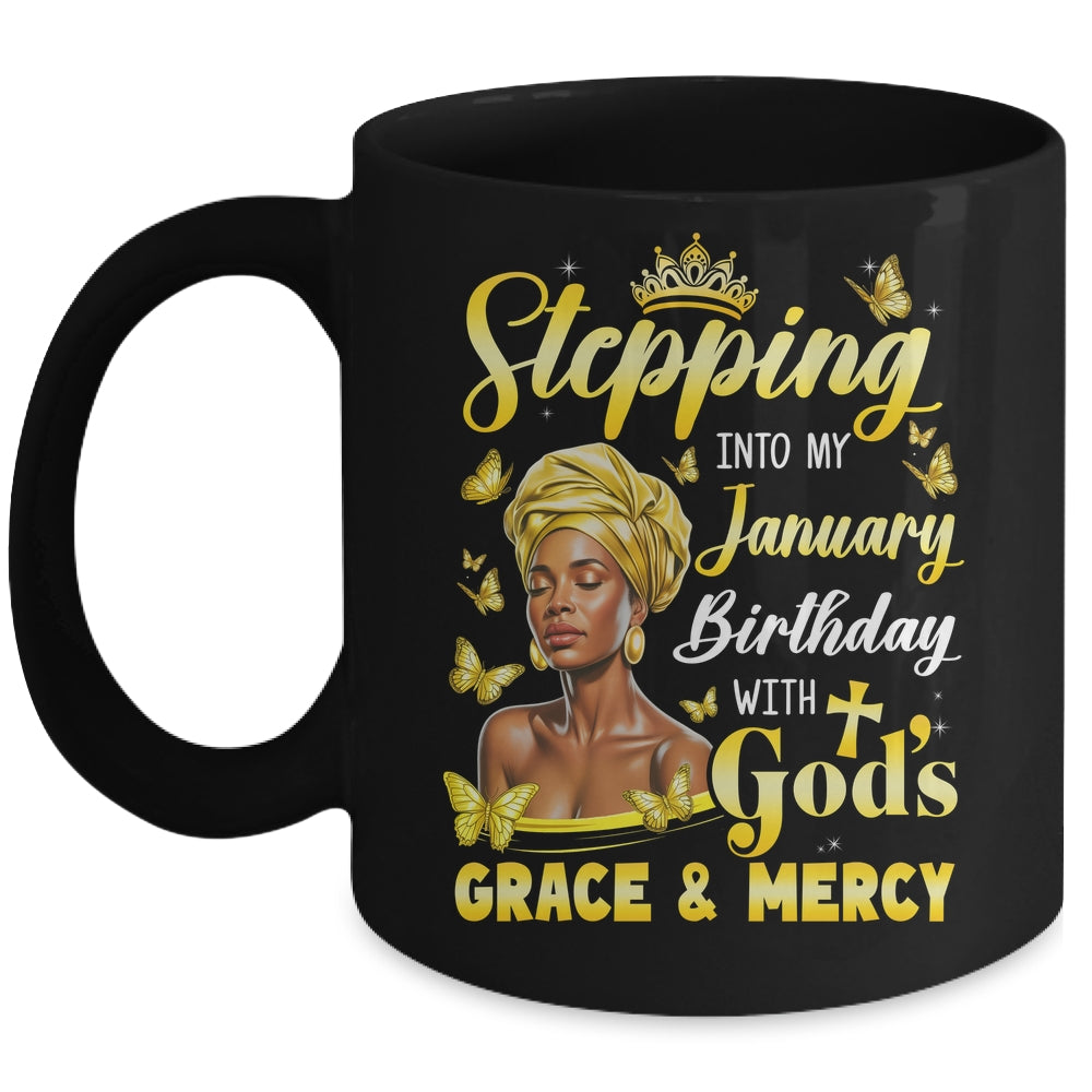 Stepping Into My January Birthday Afro Woman Religious Bday Mug | siriusteestore
