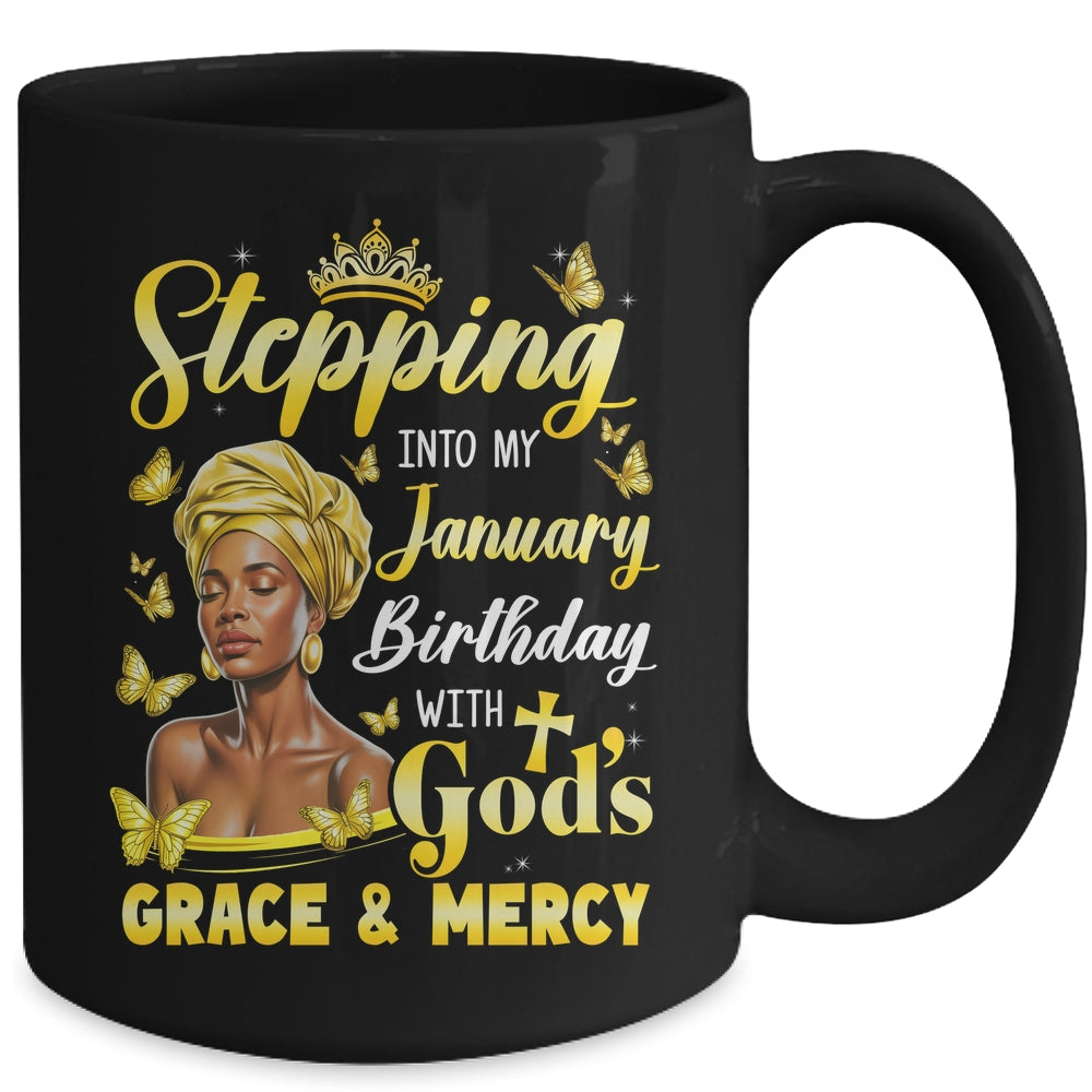 Stepping Into My January Birthday Afro Woman Religious Bday Mug | siriusteestore