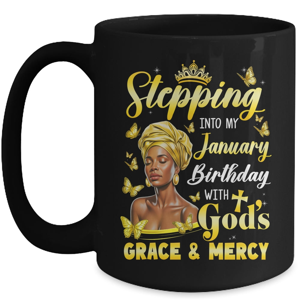 Stepping Into My January Birthday Afro Woman Religious Bday Mug | siriusteestore